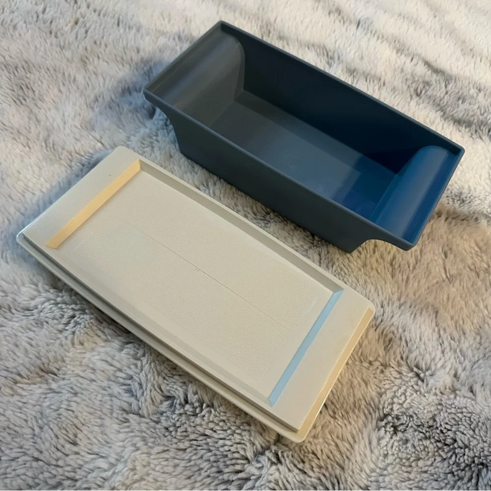 Vintage Tupperware 2 Stick Butter Dish Butter Keeper Blue Lid 1511-5 1512-3
